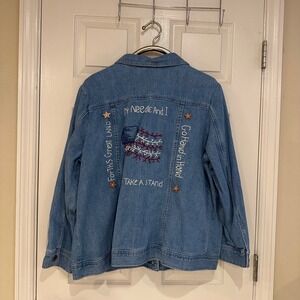 Custom Embroidered Patriotic Denim Jacket Blue Jean 1X Patriotic Flag Stars
